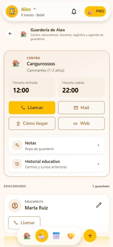 Guardería de un bebé: centro, horarios, contacto y educadores.